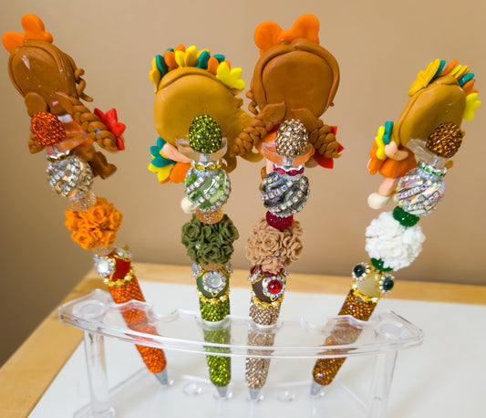 Fall Thanksgiving Beaded Pen, Clay Flat Back