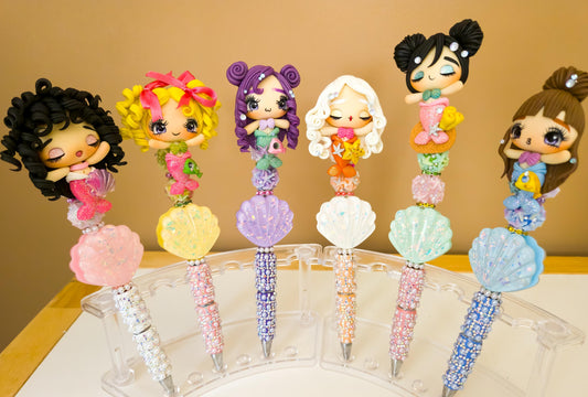 Mermaid Beaded Pens, Clay Flat Back