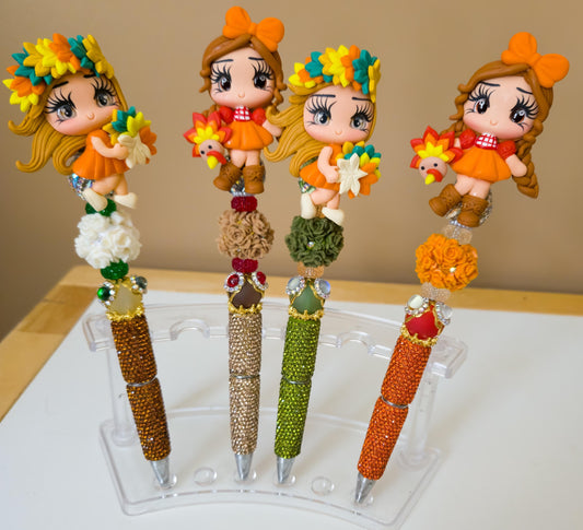 Fall Thanksgiving Beaded Pen, Clay Flat Back